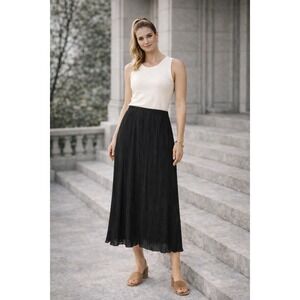 Madewell Plisse Midi Skirt M Black Elastic Waist Pleated Minimalist Chic
